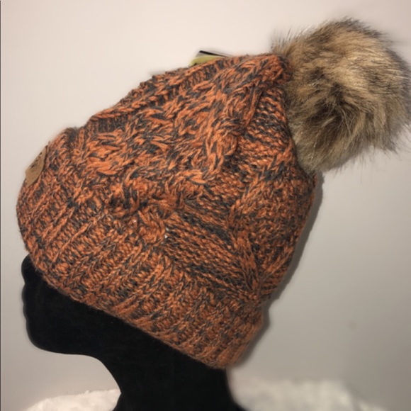 Knit Beanie with Faux Fur Pom Pom & Fleece Lining - Picture 2 of 2